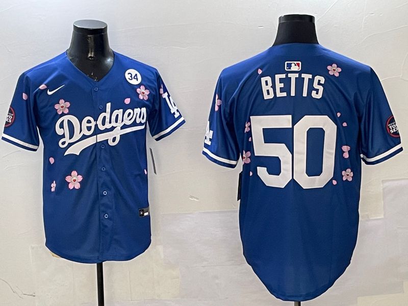 Men Los Angeles Dodgers #50 Betts Blue Sakura Edition 2025 Nike MLB Jersey style 5->los angeles dodgers->MLB Jersey